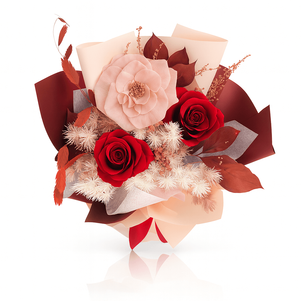 Timeless Duo Rose Bouquet long‑stemmed ivory and ruby red roses Amani London