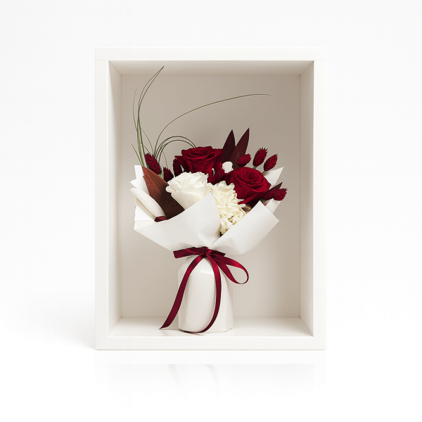 Timeless Duo Rose Bouquet long‑stemmed ivory and ruby red roses Amani London