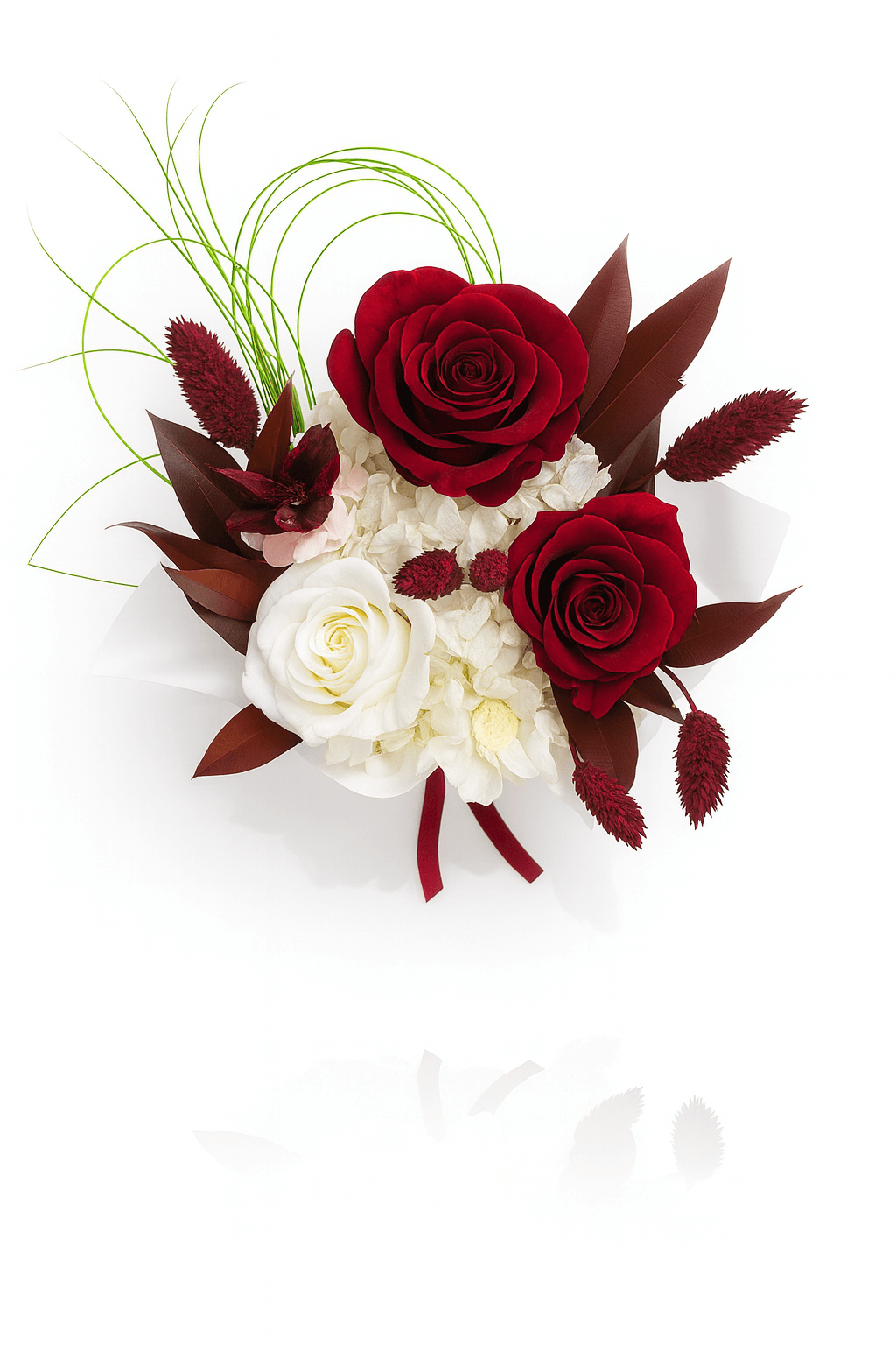 Timeless Duo Rose Bouquet long‑stemmed ivory and ruby red roses Amani London